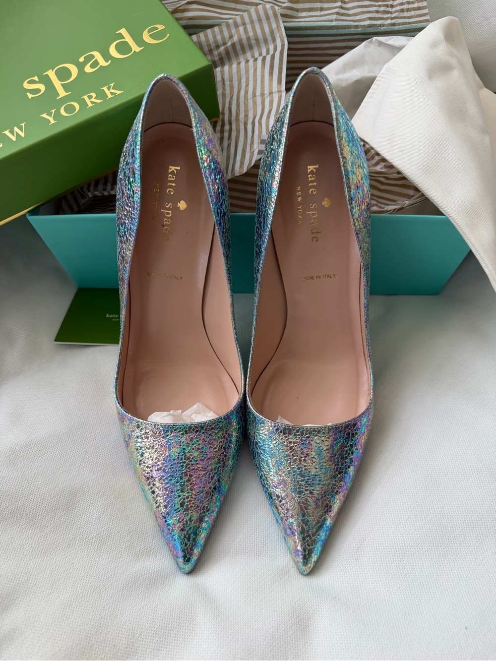 Kate Spade Larisa Iridescent Blue Swirl Pumps Heels Size 8 – Box & Dust Bag - Picture 8 of 11